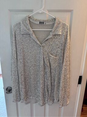 Be a Disco Queen! Silver Sequin Long-Sleeve Top